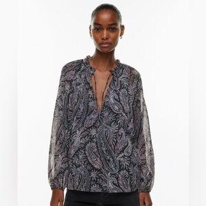 Little Moon Aritzia Black/Light Birch Daytrip Paisley Longsleeve Blouse L NWT